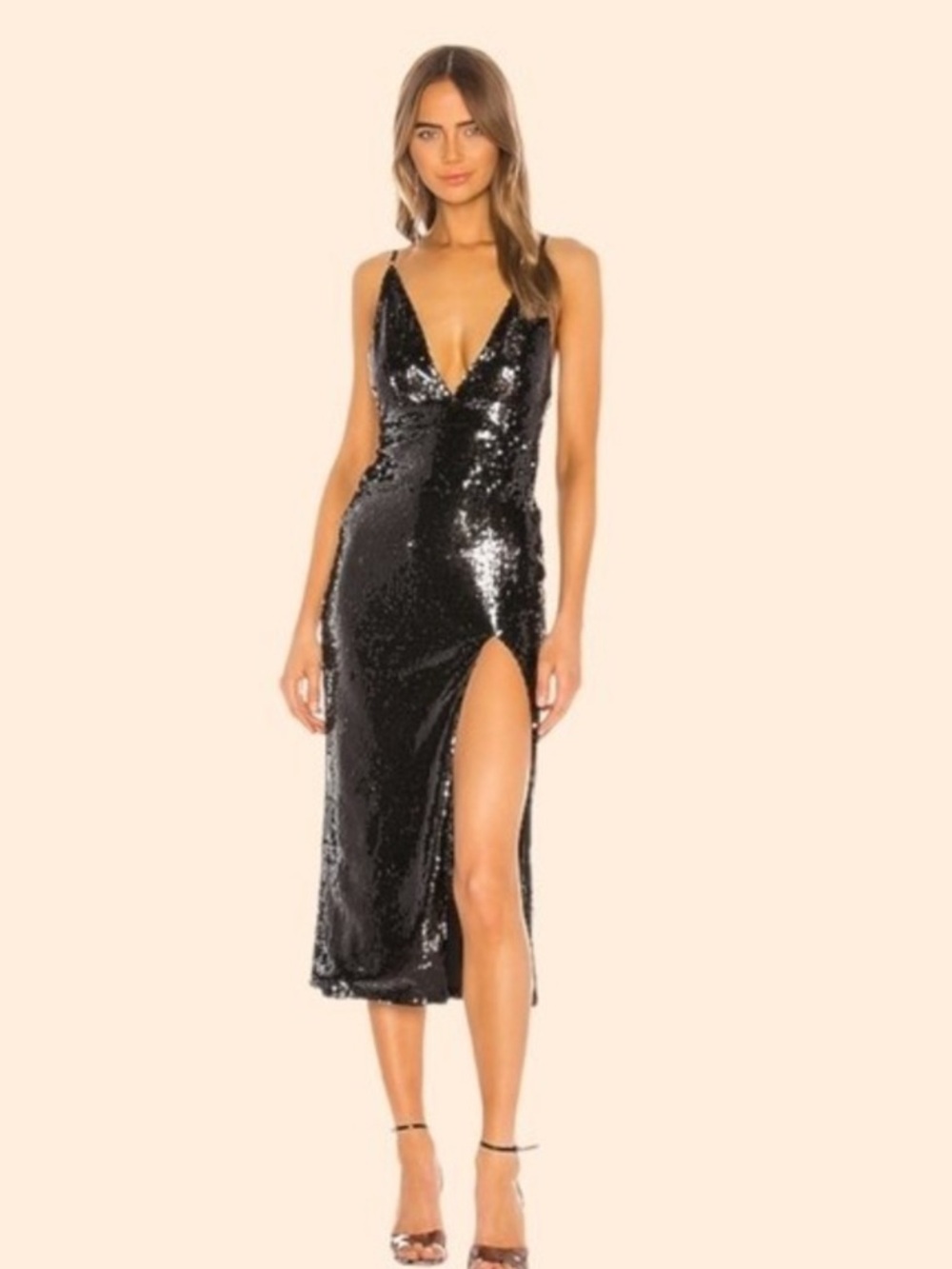NWT Superdown Fendue Carissa
Black Sequin Midi Dress Small